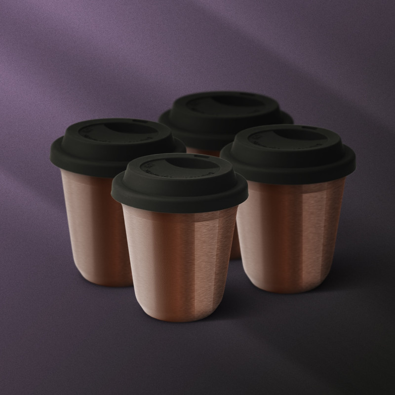 Zestaw 4 kubków rose gold 80 ml z pokrywką